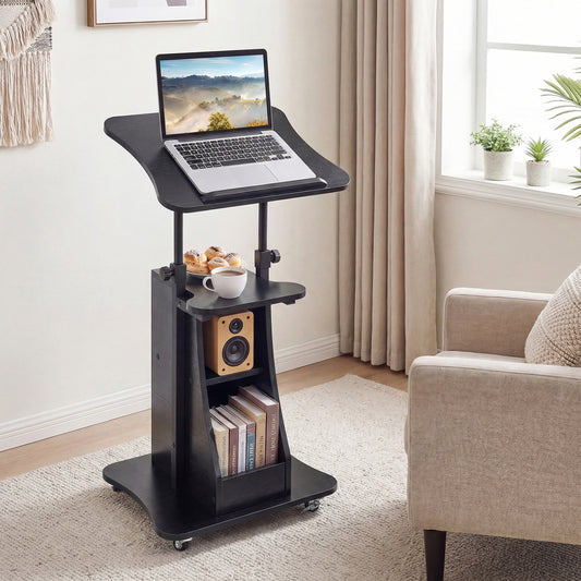 Height Adjustable Sit To Stand Laptop Desk Cart, Black Laptop Tables & Printer Stands Black at Gallery Canada