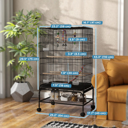 43" Bird Cage With Rolling Stand, Toys, For Budgies Canaries, Black Bird Cages at Gallery Canada