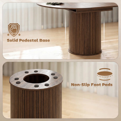 Extendable Kitchen Table, 43.5"-59", Walnut Wood Grain, Pedestal Base Dining Tables at Gallery Canada