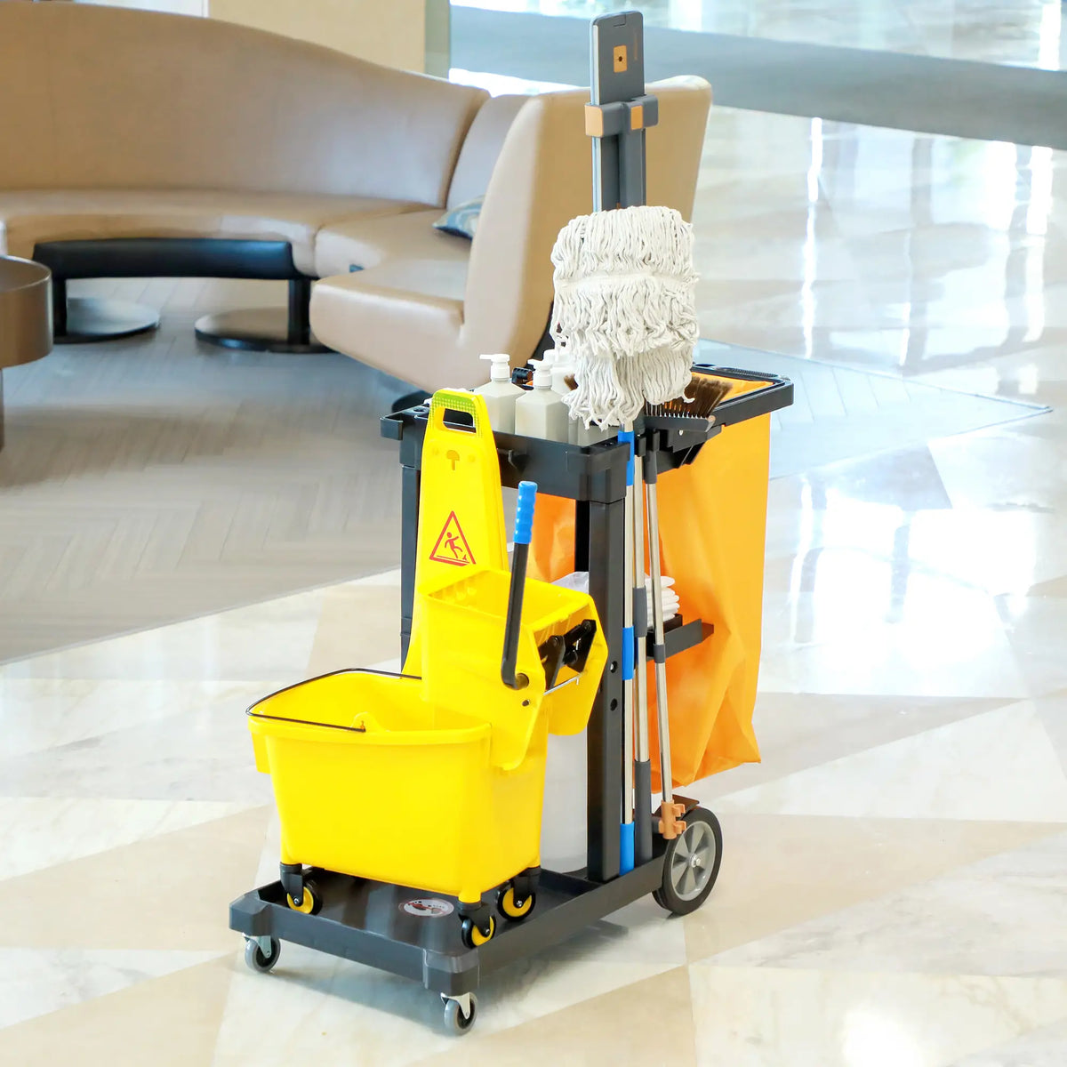 Janitorial Cart With 3 Shelves, Cleaning Cart On Wheels, Black Household Supplies at Gallery Canada