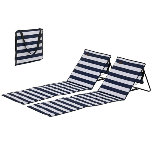 Foldable Lounge Chairs Set, Adjustable Backrest, Blue White