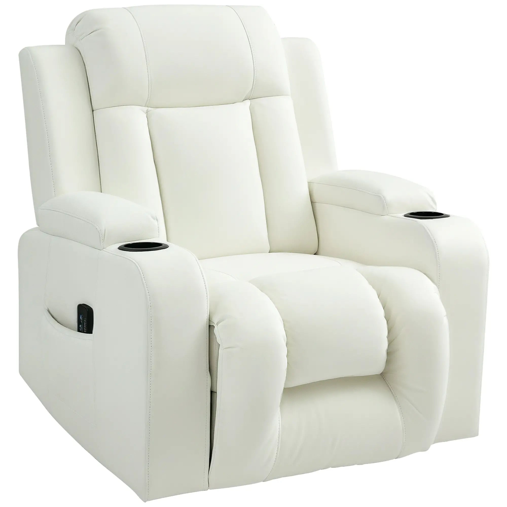 Swivel Massage Recliner Chair, Manual Rocker, PU Leather, Cream White Single Sofas at Gallery Canada