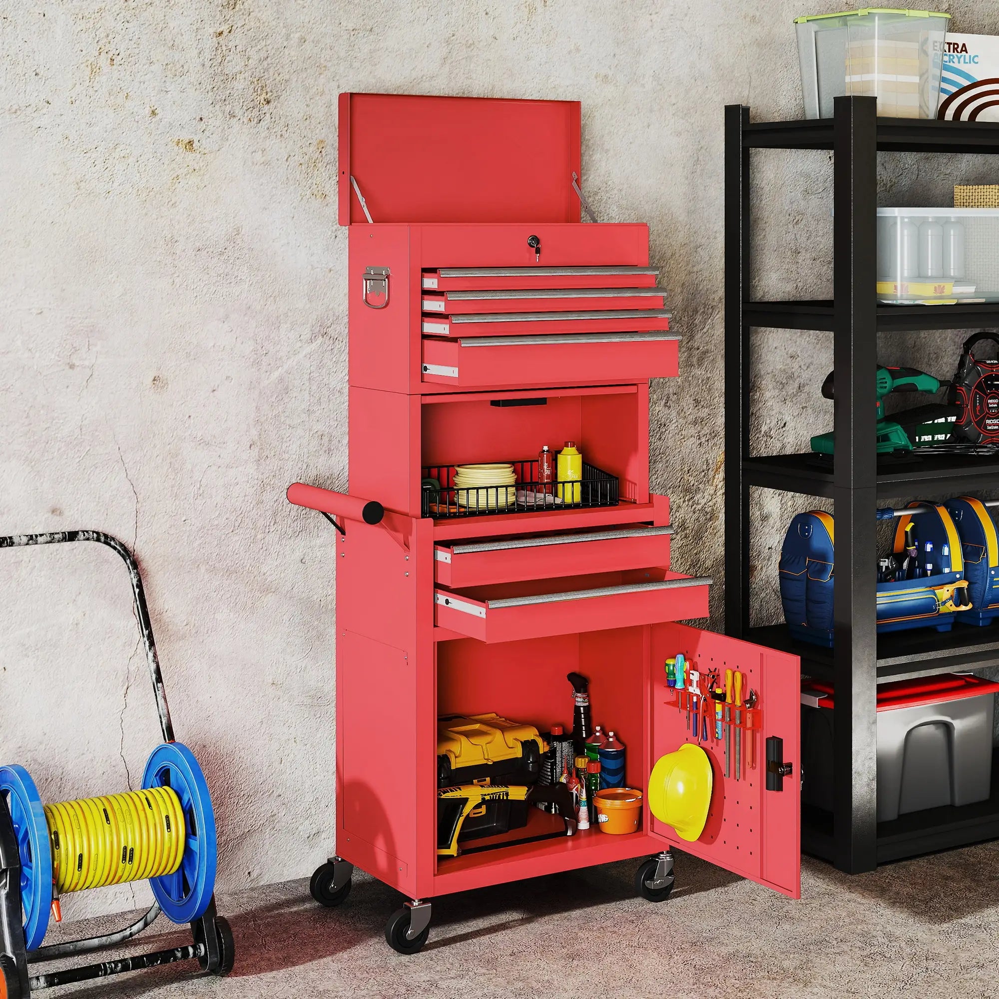 Large Tool Cabinet, 3-in-1 Rolling Chest, Storage Organizer with 6 Drawers, Red Tool Organizers at Gallery Canada