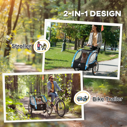 2 Seat Bike Trailer, Double Jogging Stroller, Handbrake, Rubber Wheels, Blue Kids Bike Trailers at Gallery Canada