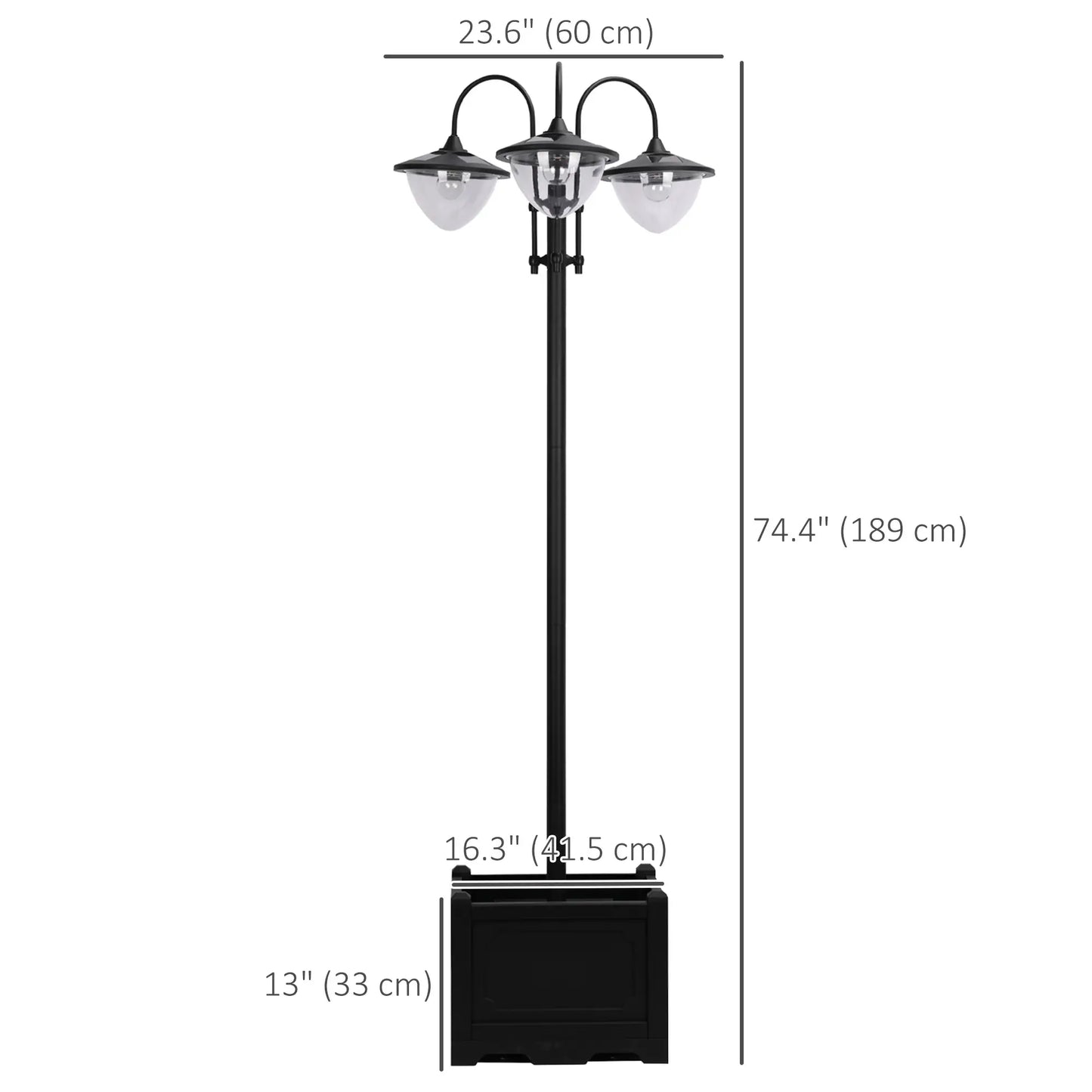 3-Head LED Solar Light, Street Light Post with Planter, Black Solar Post Lamps at Gallery Canada