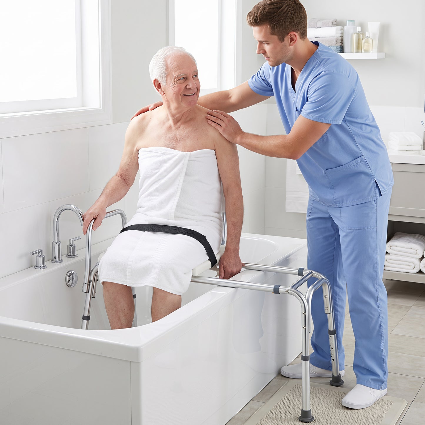 Sliding Tub Transfer Bench, Shower Chair for Elderly, White