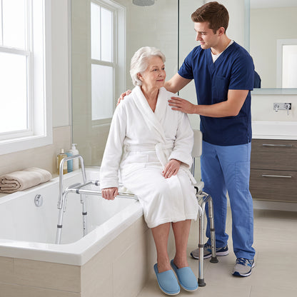 Sliding Tub Transfer Bench, Shower Chair for Elderly, White
