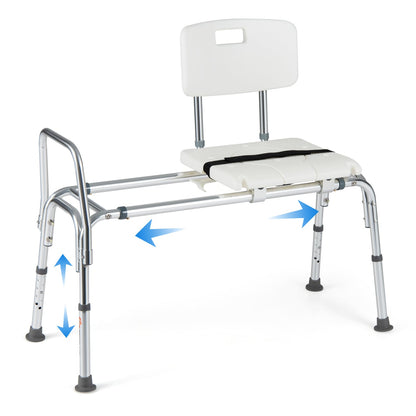 Sliding Tub Transfer Bench, Shower Chair for Elderly, White