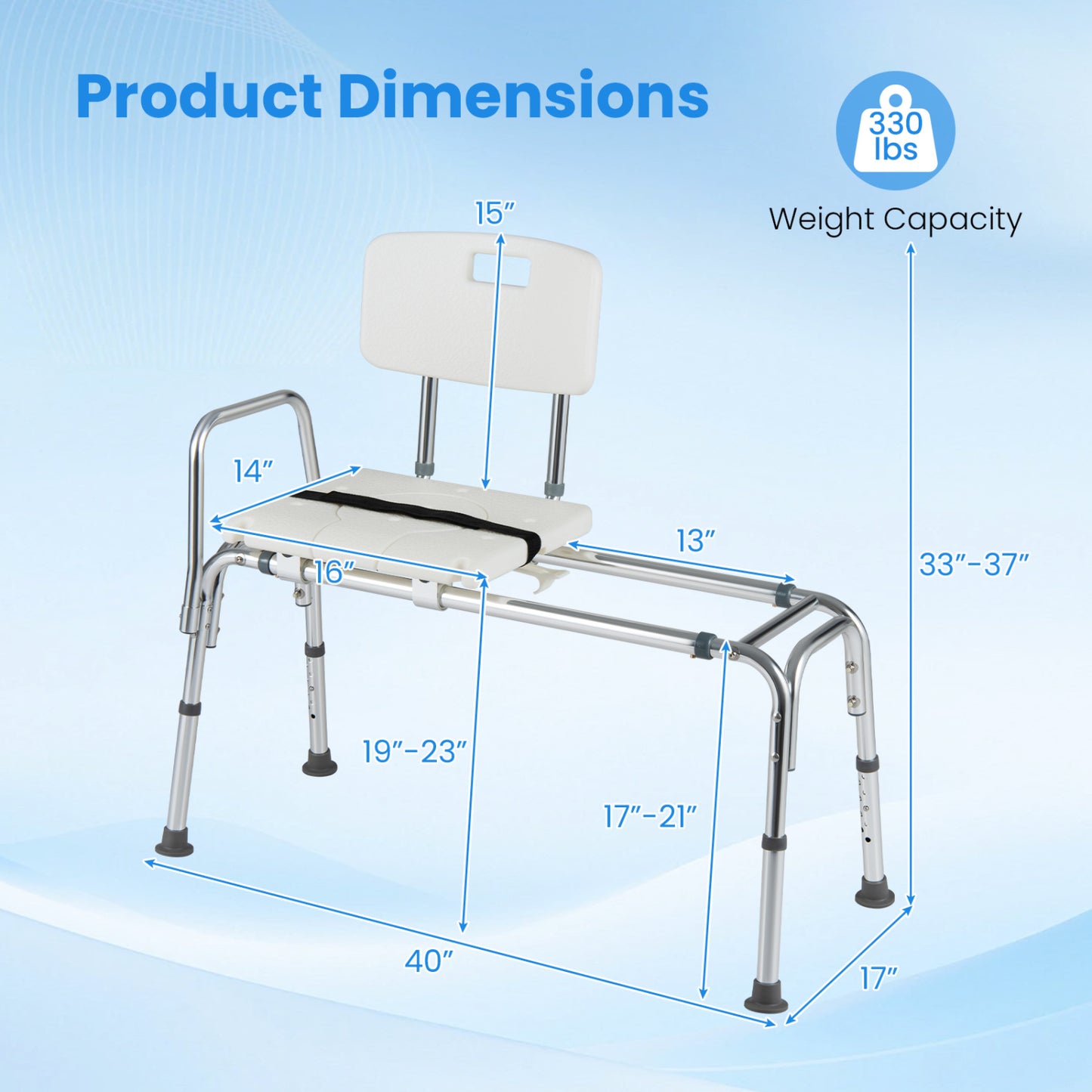 Sliding Tub Transfer Bench, Shower Chair for Elderly, White