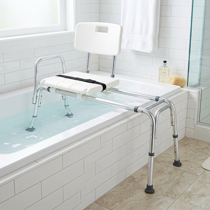 Sliding Tub Transfer Bench, Shower Chair for Elderly, White