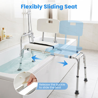 Sliding Tub Transfer Bench, Shower Chair for Elderly, White