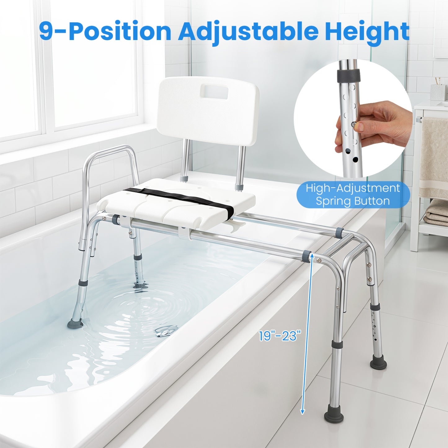 Sliding Tub Transfer Bench, Shower Chair for Elderly, White
