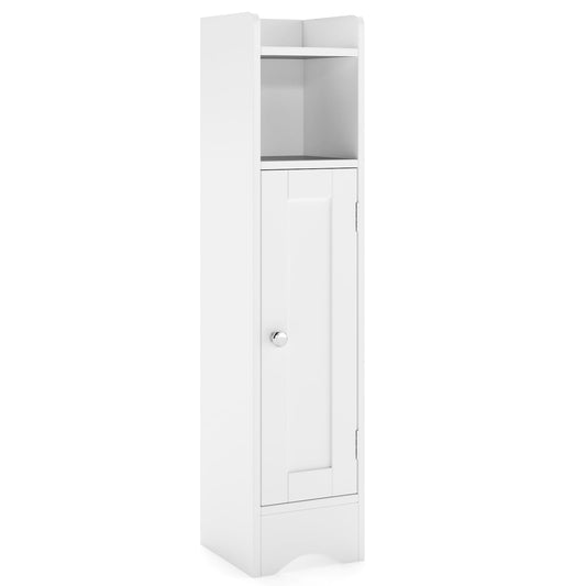 Slim Corner Bathroom Cabinet, 1 Door, Adjustable Shelves, White Floor Cabinets White at Gallery Canada