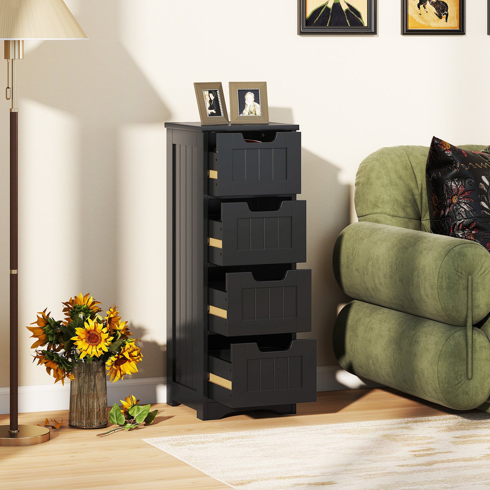 Free-Standing Side Storage Organizer, 4 Drawers, Black Floor Cabinets at Gallery Canada
