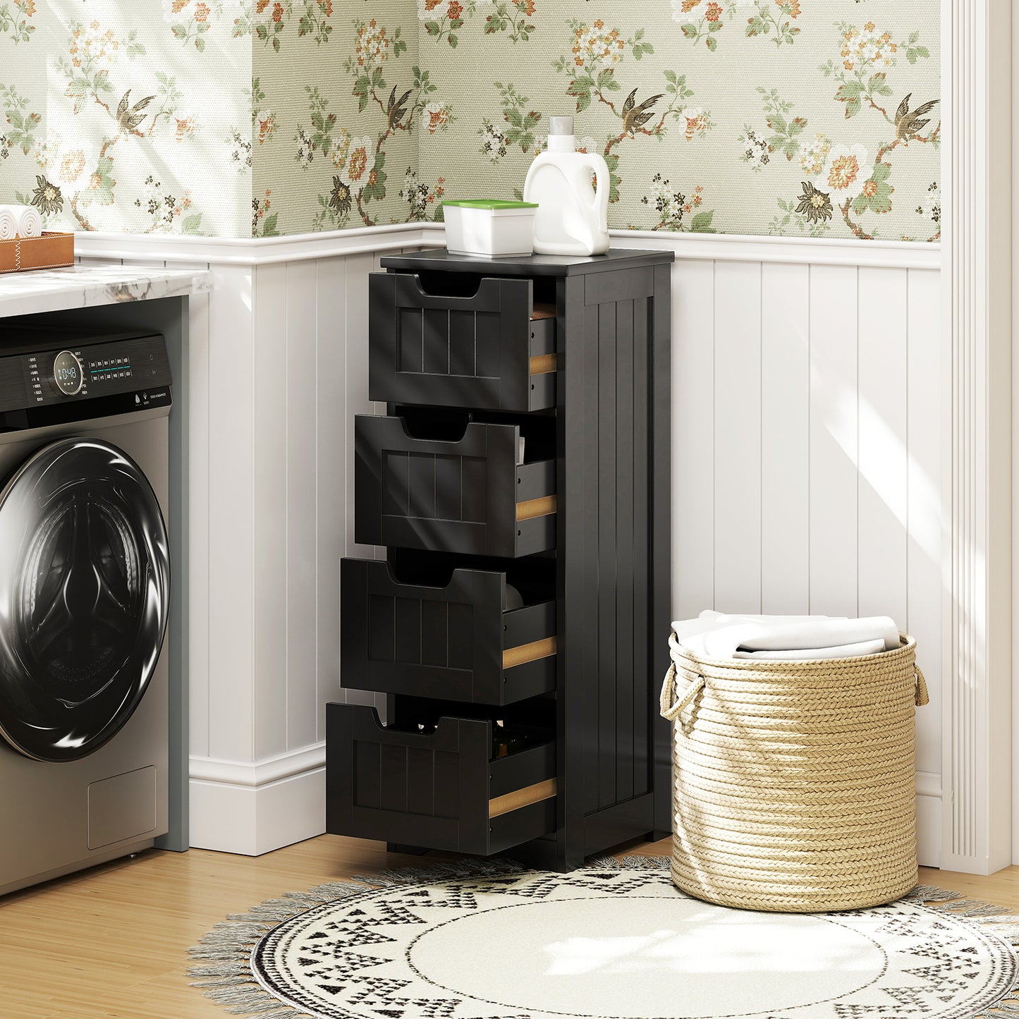 Free-Standing Side Storage Organizer, 4 Drawers, Black Floor Cabinets at Gallery Canada
