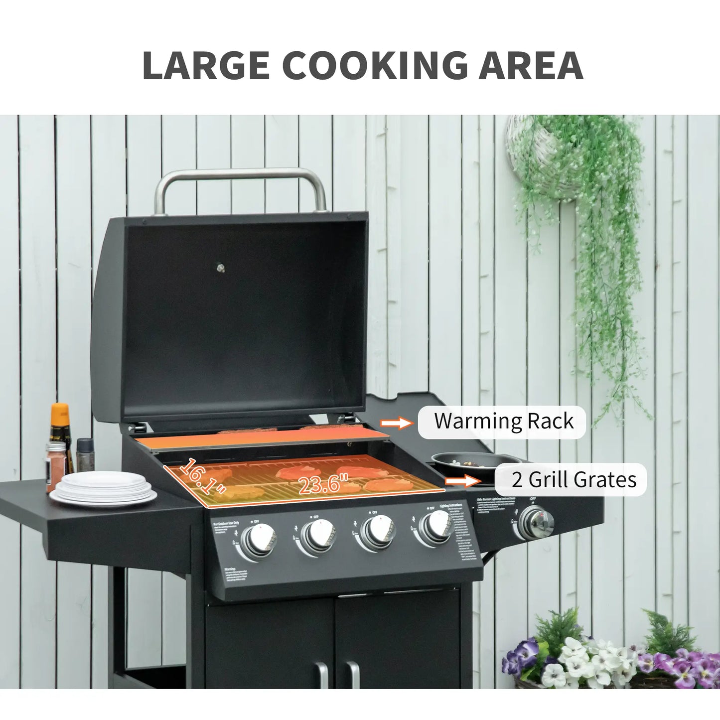 4+1 Burner LP Gas Grill Outdoor BBQ Trolley, Black Propane Gas Grills at Gallery Canada