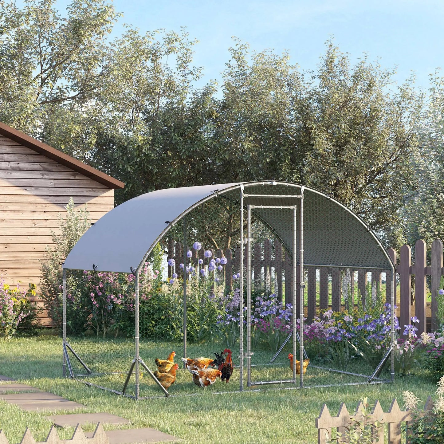 Large Metal Chicken Coop, Walk-in Enclosure, 9.2' x 6.2' x 6.5', Silver Chicken Coops at Gallery Canada