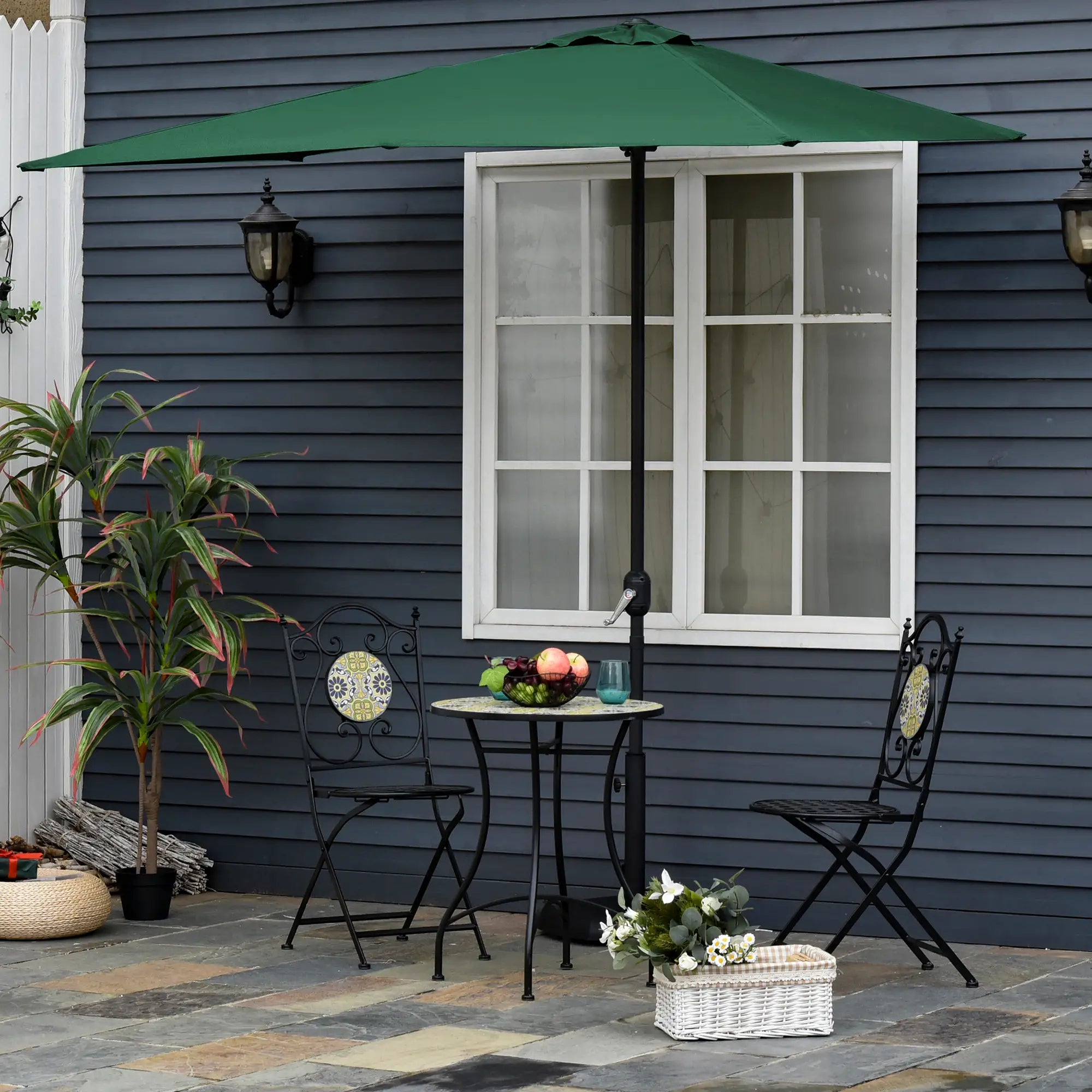 8ft Half Umbrella, Outdoor Balcony Parasol, Patio Sun Shade, Green Sun Umbrellas at Gallery Canada