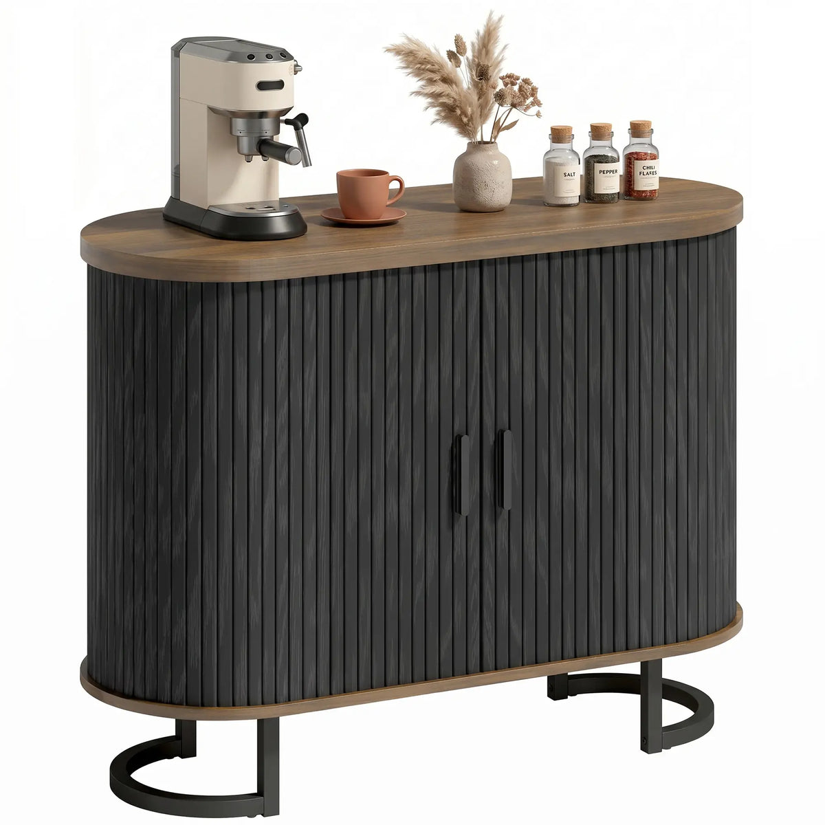 Sideboard Buffet Cabinet with Curved Tambour Doors, Brown/Black Storage Cabinets at Gallery Canada
