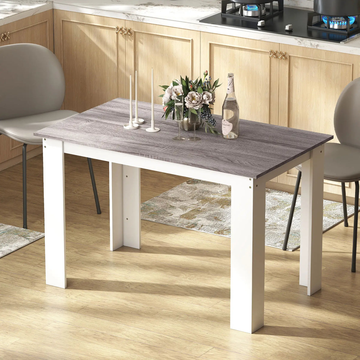 Kitchen Table for 4-6, Wood Effect Dining Table, Grey