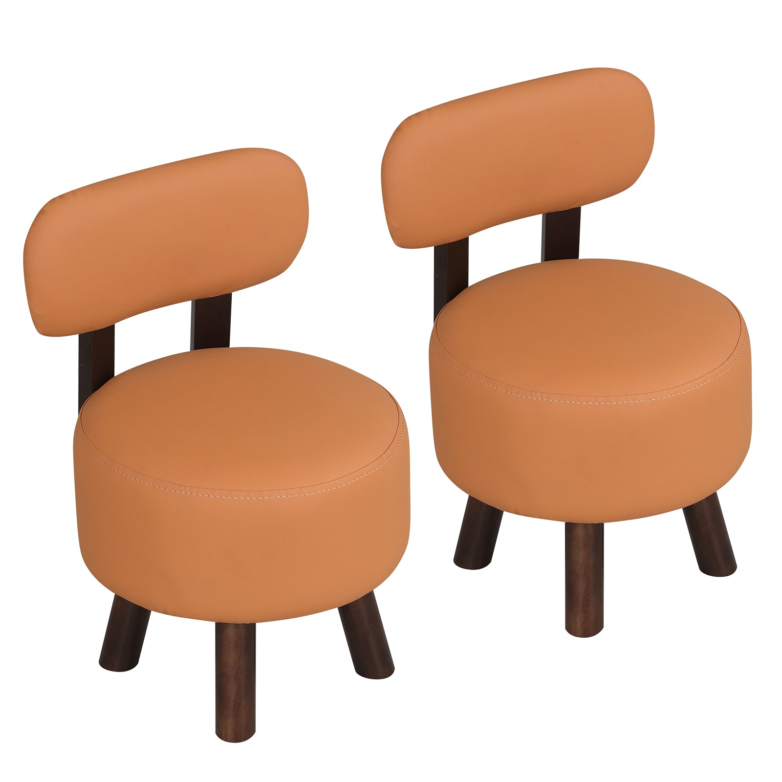 Small Footrest Stools Set of 2, Round Ottoman with Backrest, Orange Ottomans at Gallery Canada