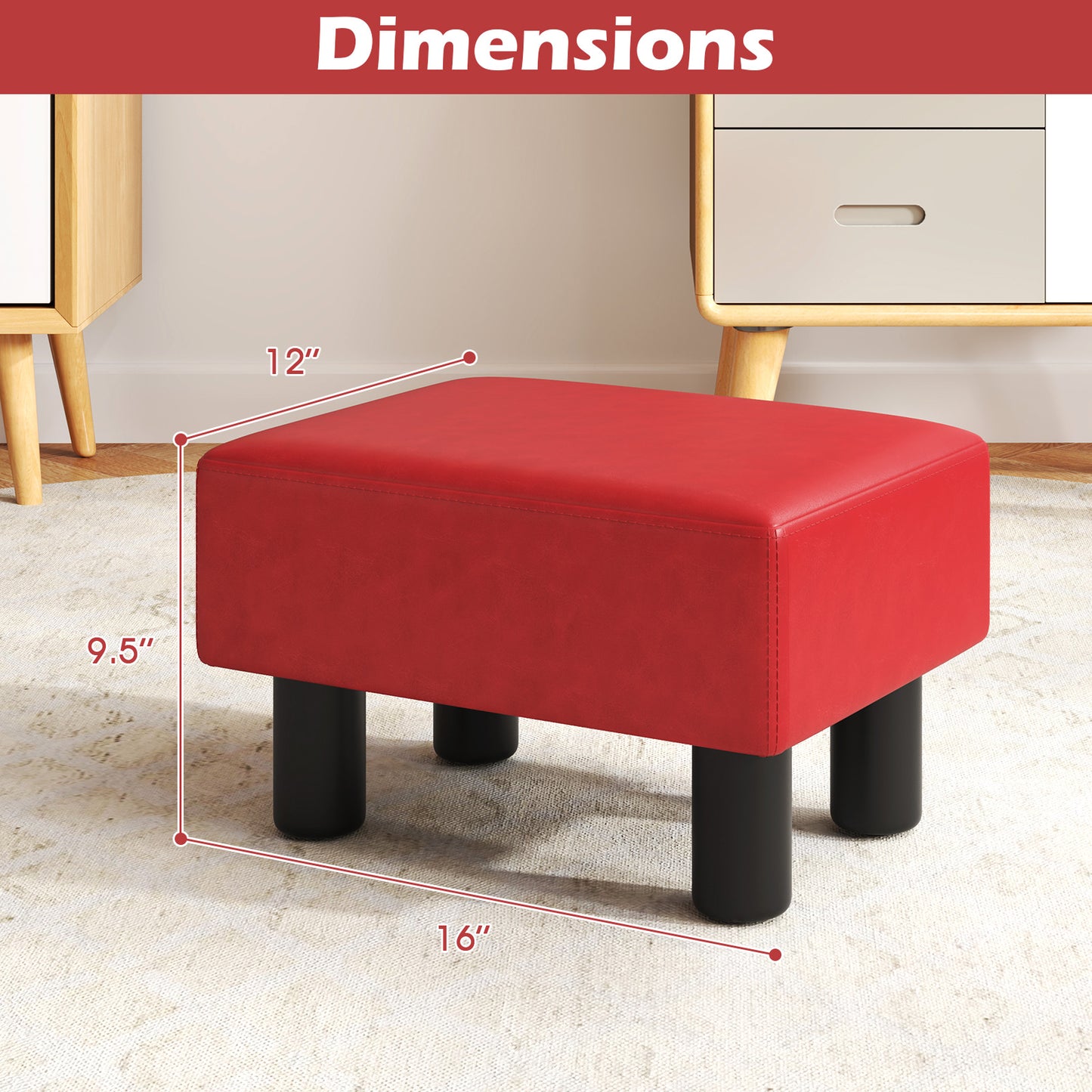Small Rectangular Seat Ottoman Footstool, PU Leather, Red Ottomans at Gallery Canada