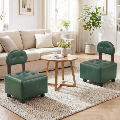 Small Rolling Footrest Stools Set Of 2, Green