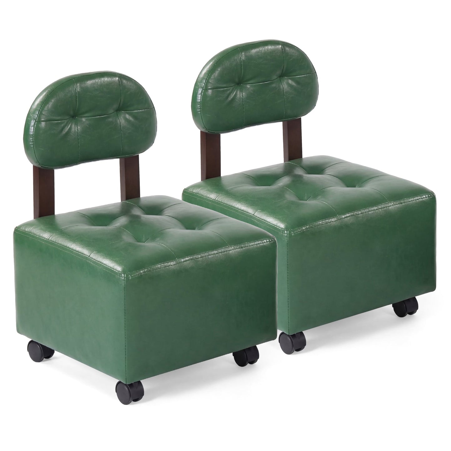 Small Rolling Footrest Stools Set Of 2, Green Ottomans Green at Gallery Canada