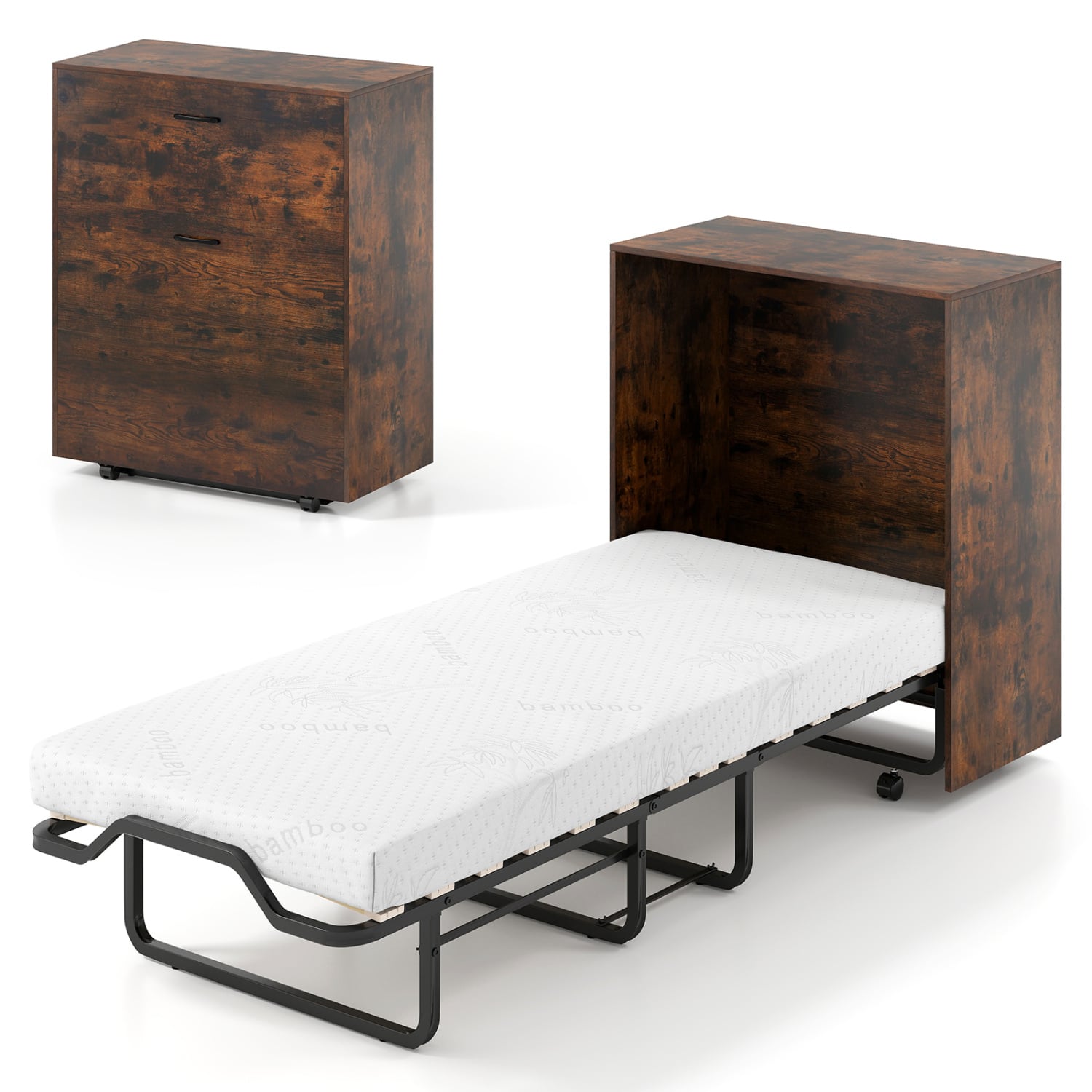 Transformer Murphy Bed With Wheels, Foldable Cot, Brown Folding Beds at Gallery Canada