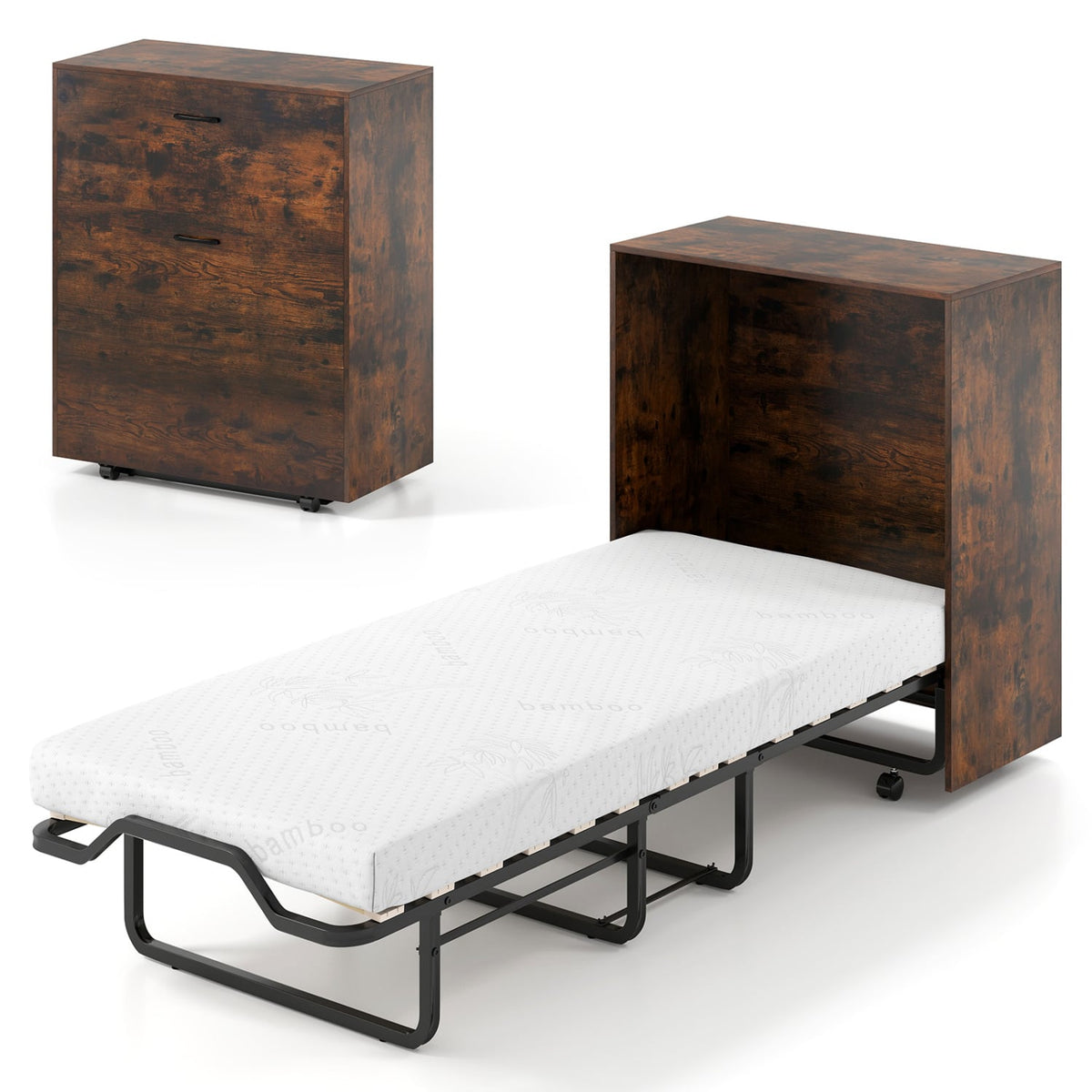 Transformer Murphy Bed With Wheels, Foldable Cot, Brown Folding Beds at Gallery Canada
