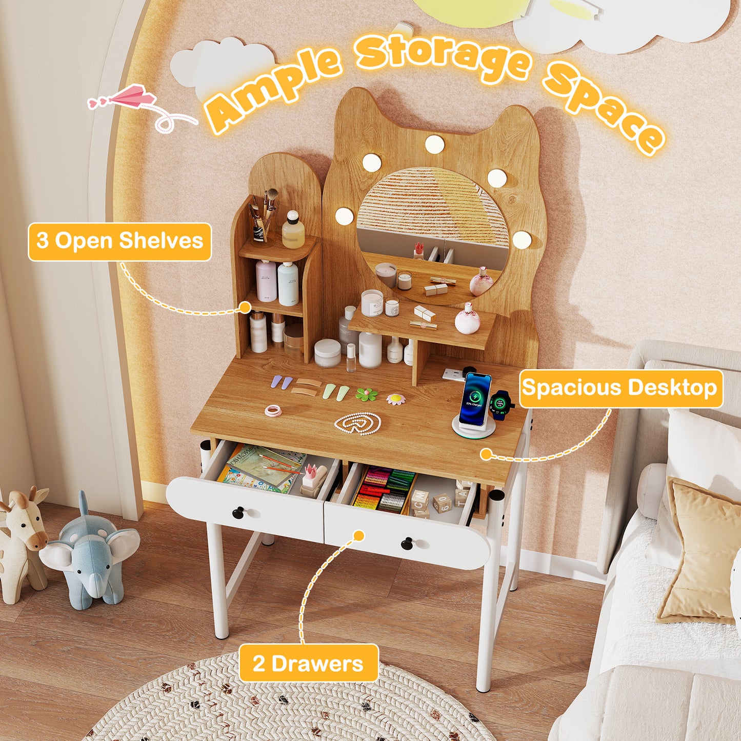 Small Vanity Desk With Mirror, Lights, Power Outlets, Natural Makeup Vanities at Gallery Canada