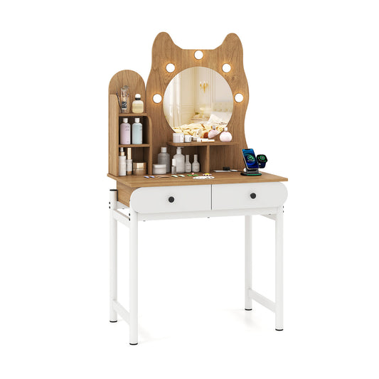 Small Vanity Desk With Mirror, Lights, Power Outlets, Natural Makeup Vanities Natural at Gallery Canada