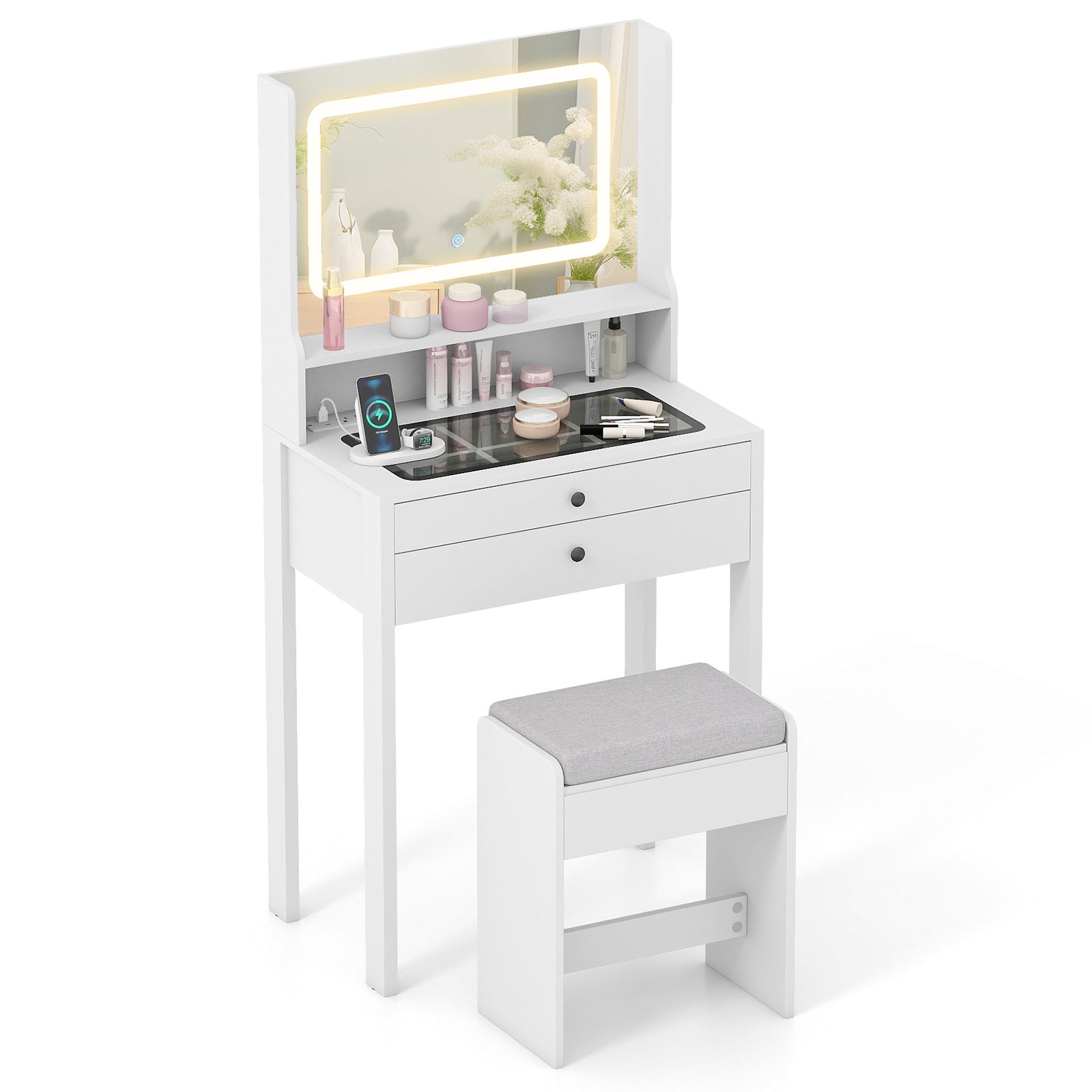 Small Vanity Desk with Mirror and Lights for Bedroom, White Makeup Vanities at Gallery Canada