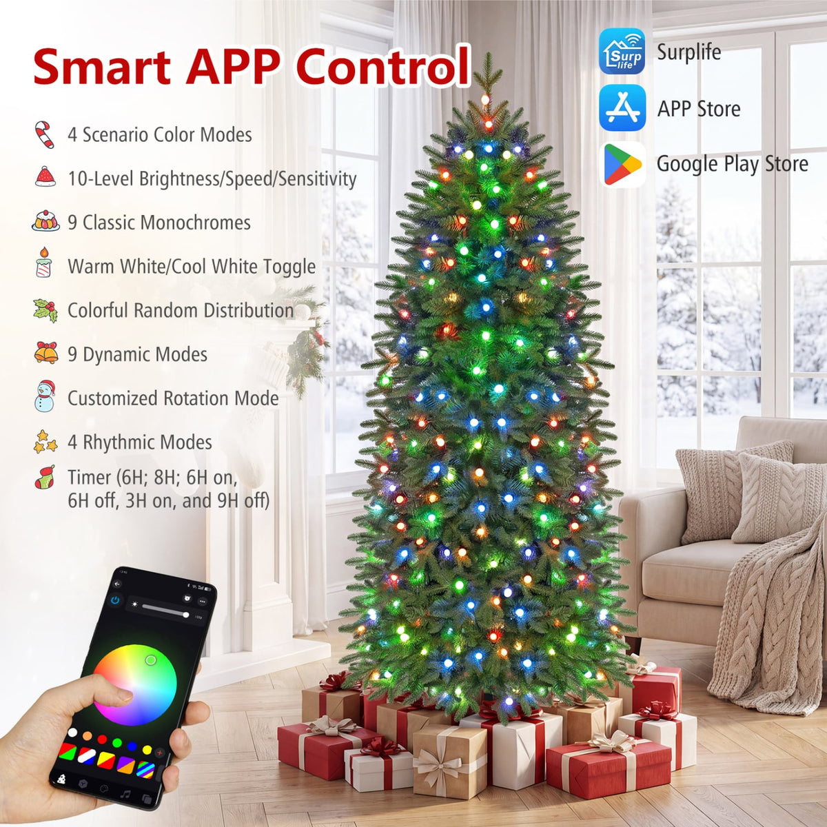 Smart Christmas Tree, 220 LED Lights, M, Green Christmas Tree at Gallery Canada