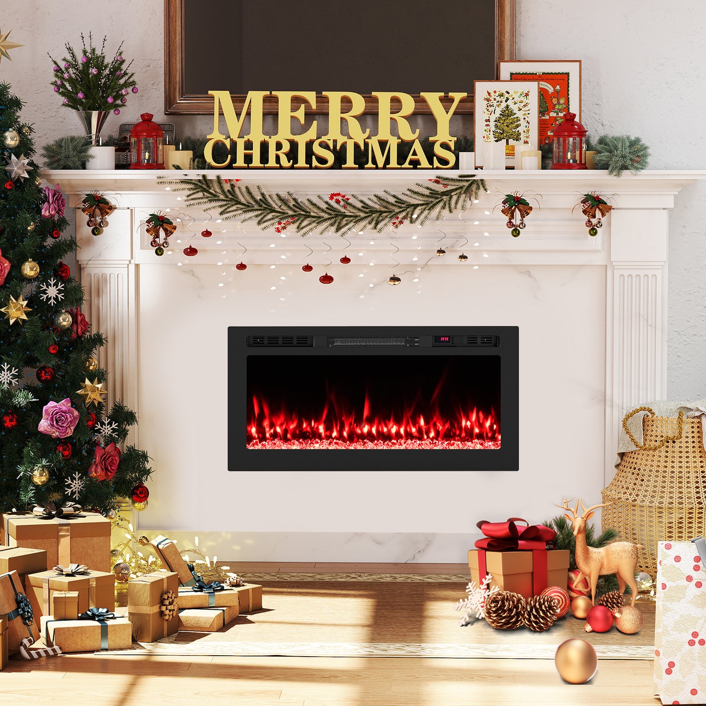 Smart WiFi Electric Fireplace, Wall Mounted Recessed Heater, 36 Inch, Black Fireplaces at Gallery Canada