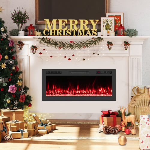 Smart WiFi Electric Fireplace, 42 Inch, Wall Mounted Recessed Heater, Black