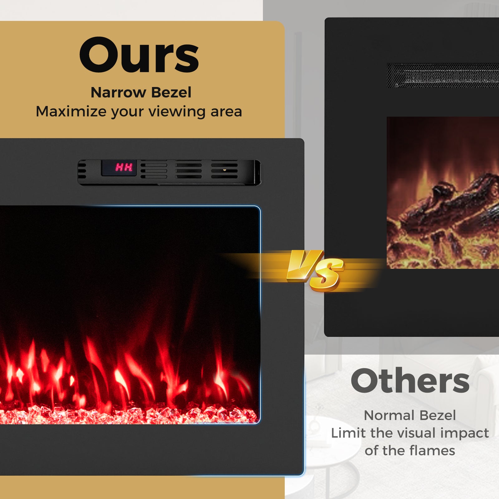 Smart WiFi Electric Fireplace Wall Mounted & Recessed 750W/1500W Heater-50 Inch, Black Fireplaces at Gallery Canada
