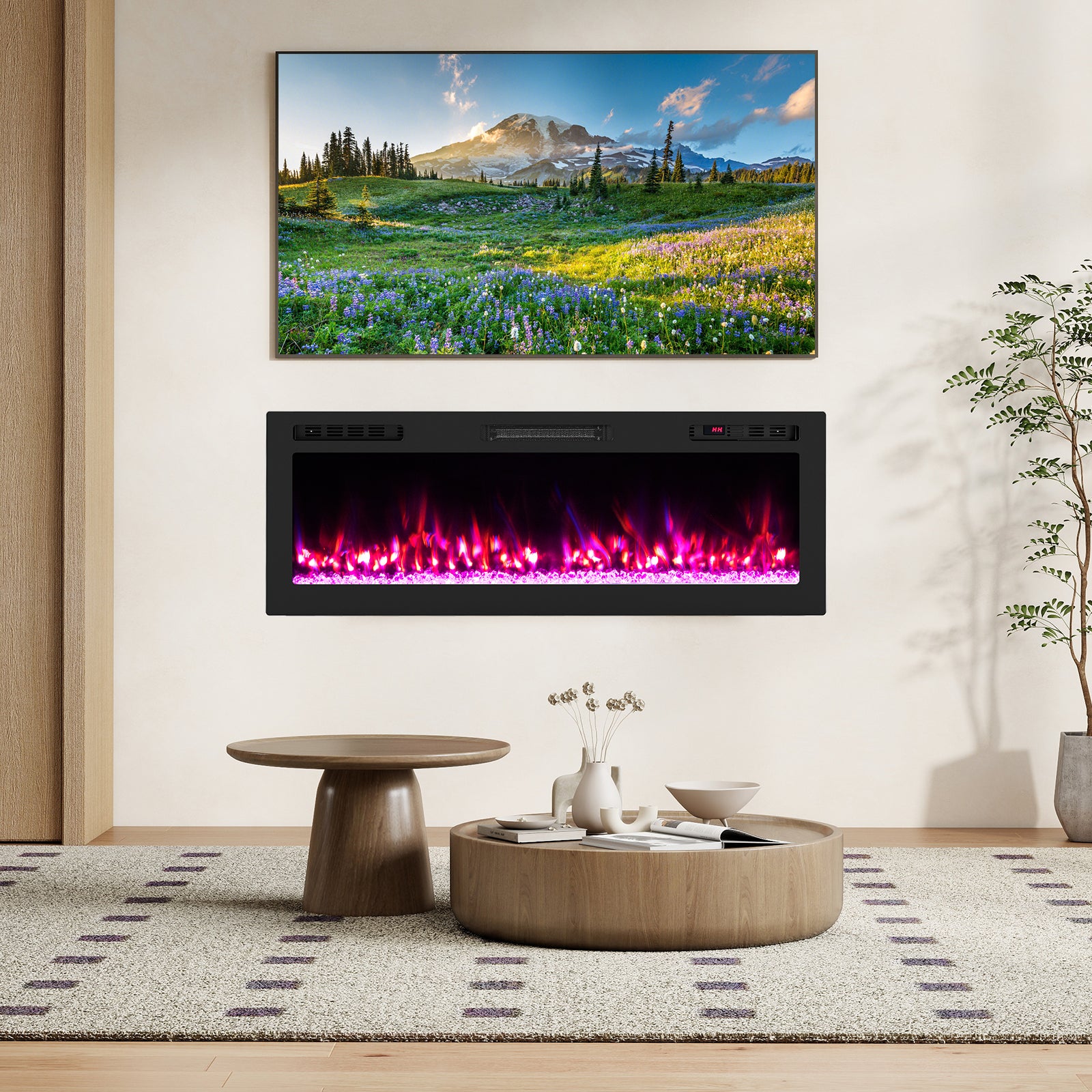 Smart WiFi Electric Fireplace Wall Mounted & Recessed 750W/1500W Heater-50 Inch, Black Fireplaces at Gallery Canada