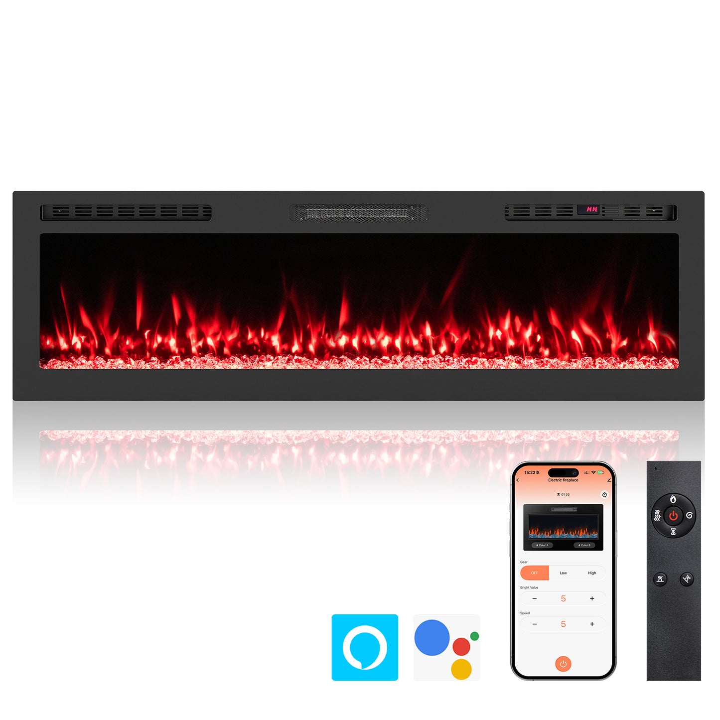 Smart WiFi Electric Fireplace, Wall Mounted, 60 Inch, Black Fireplaces at Gallery Canada
