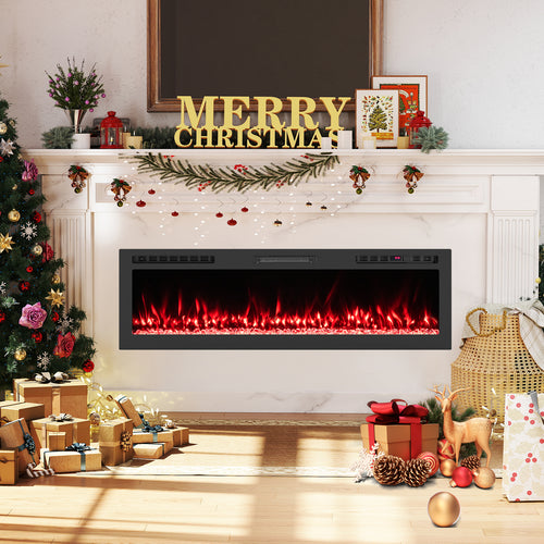 Smart WiFi Electric Fireplace, Wall Mounted, 60 Inch, Black