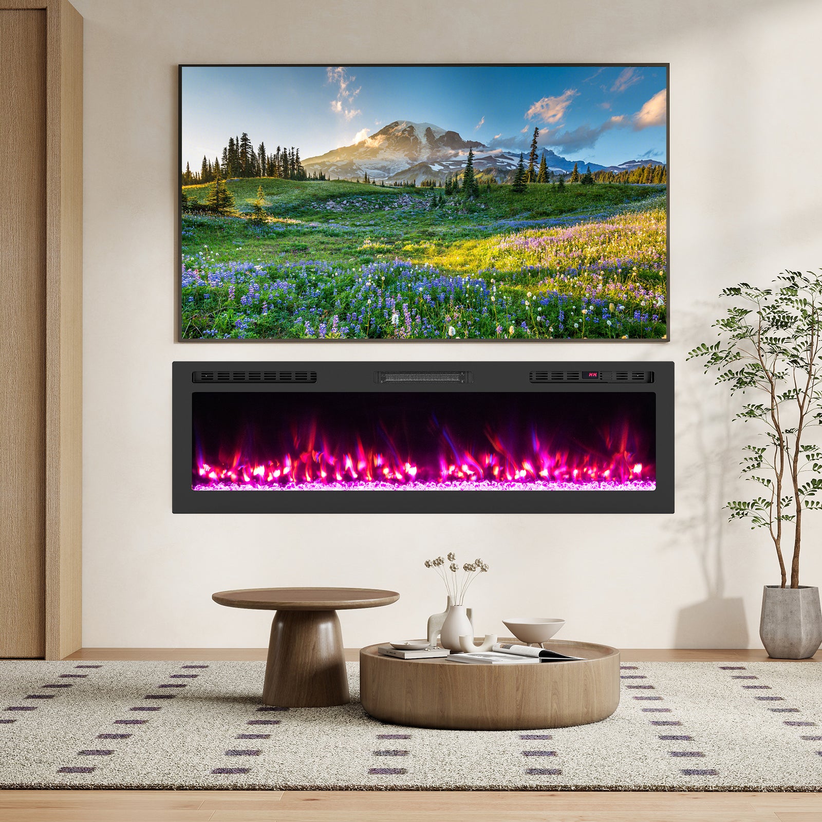 Smart WiFi Electric Fireplace, Wall Mounted, 60 Inch, Black Fireplaces at Gallery Canada