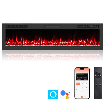 Smart WiFi Electric Fireplace, Wall Mounted, 68 Inch, Black Fireplaces at Gallery Canada