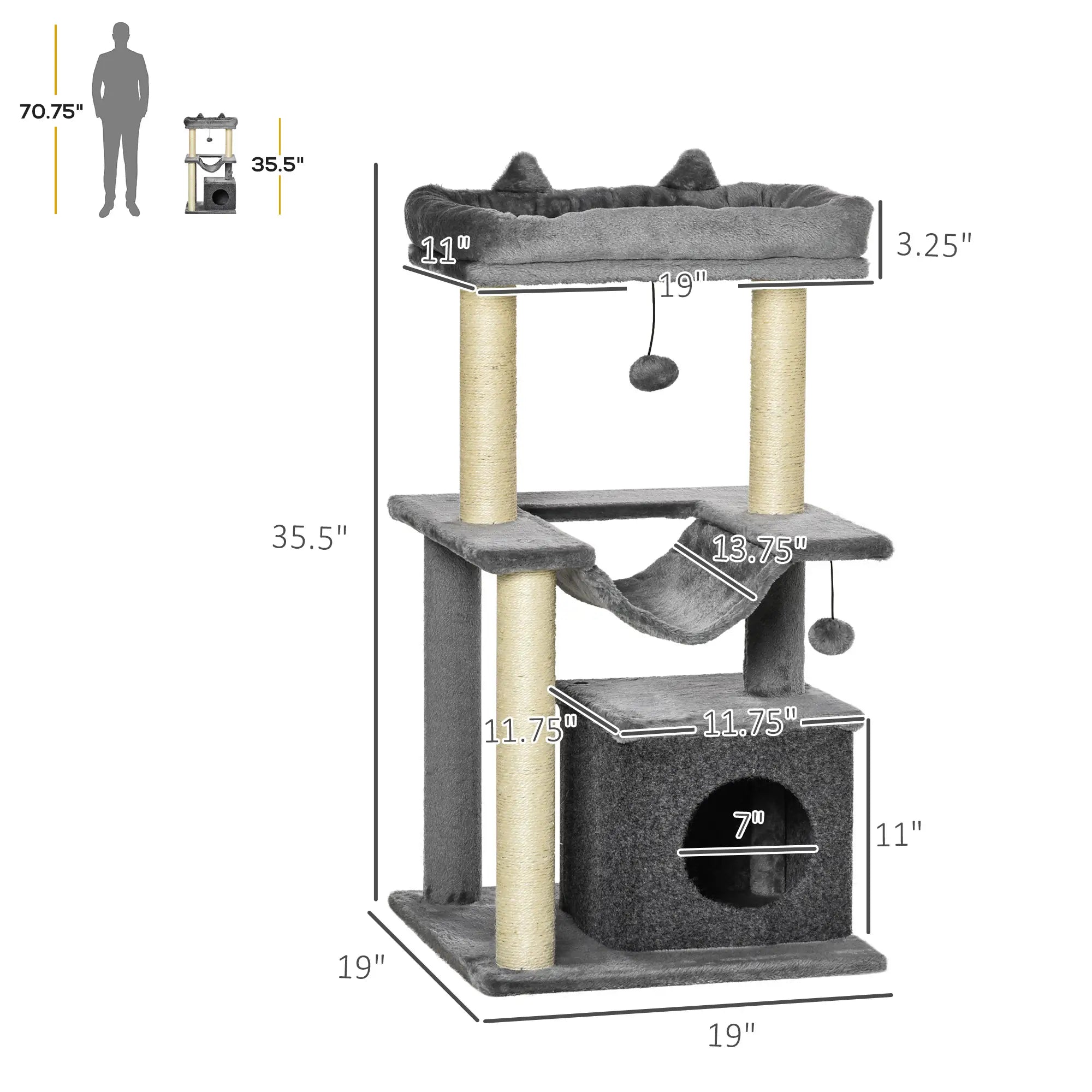 39.25'' Cat Tree Tower, Multi-Level Kitten House, Scratching Post, Gray Cat Posts at Gallery Canada