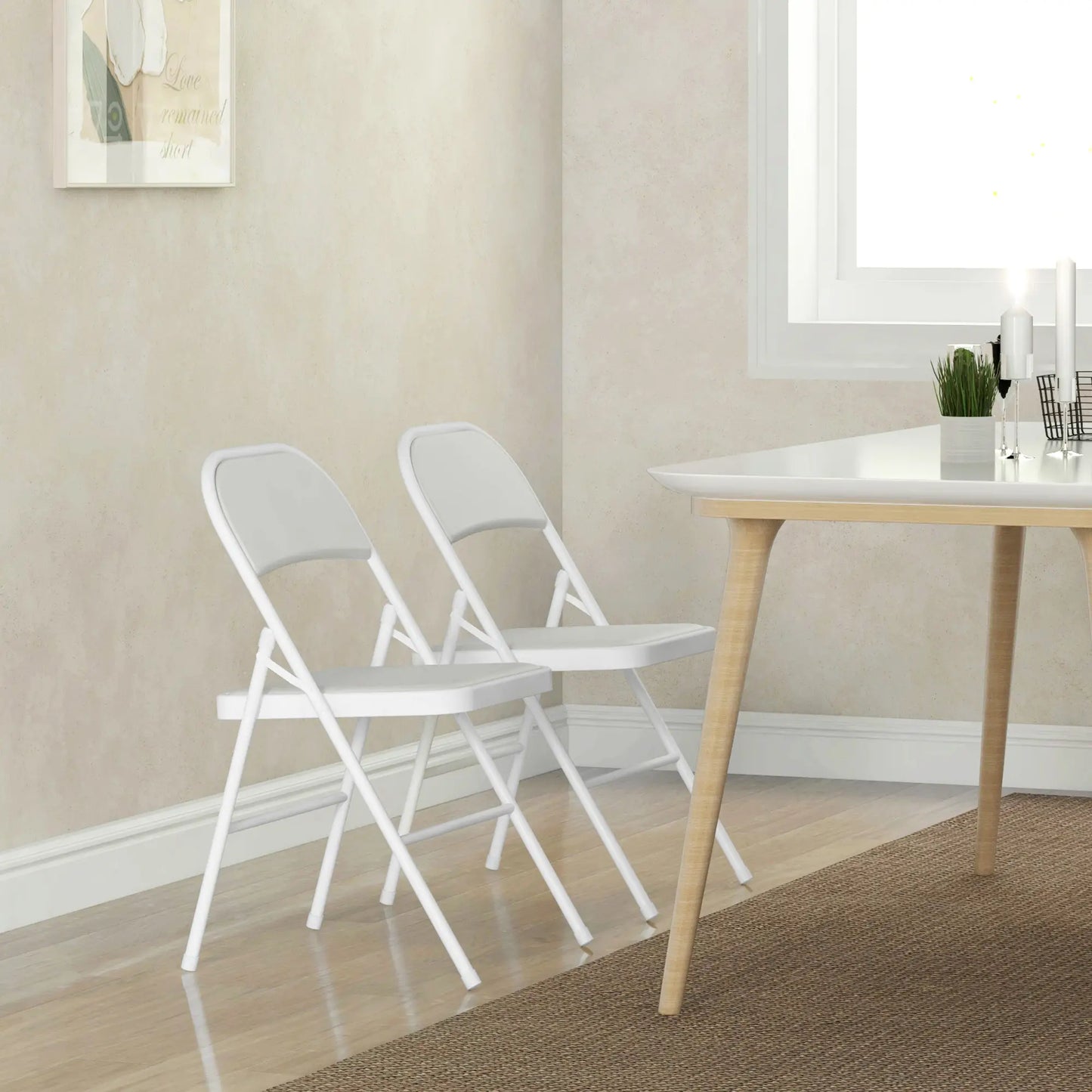 Set of 2 Metal Foldable Chairs, PU Leather Padded, White Bar Stools at Gallery Canada