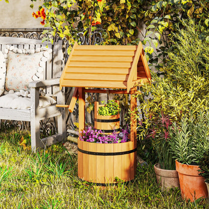 Wood Wishing Well Planter, Hanging Bucket, Drainage Hole, Orange Garden Decor at Gallery Canada