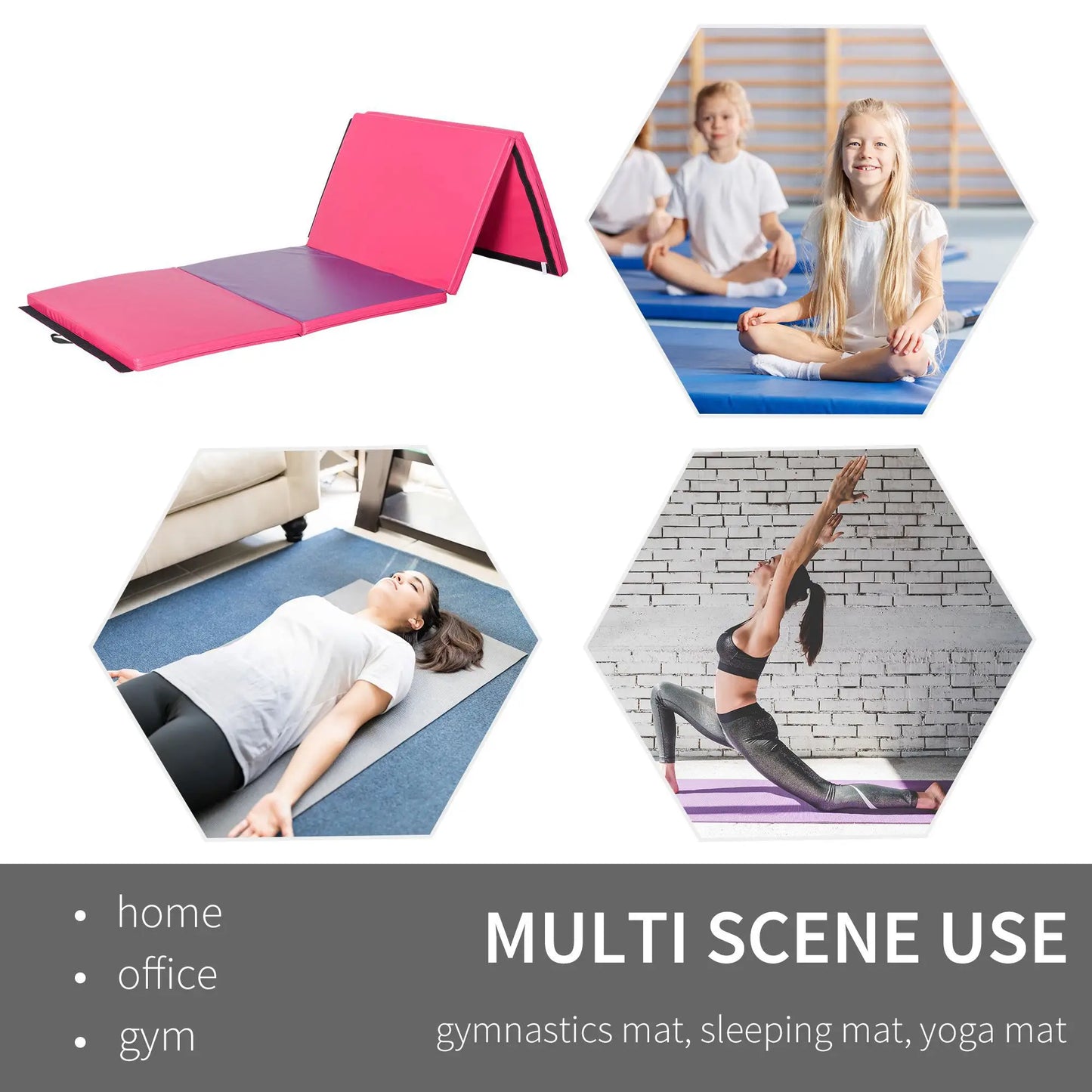 4'x10'x2'' Folding Tumbling Mat, Exercise Mat for Yoga, MMA, Pink and Purple Gymnastics Mats at Gallery Canada