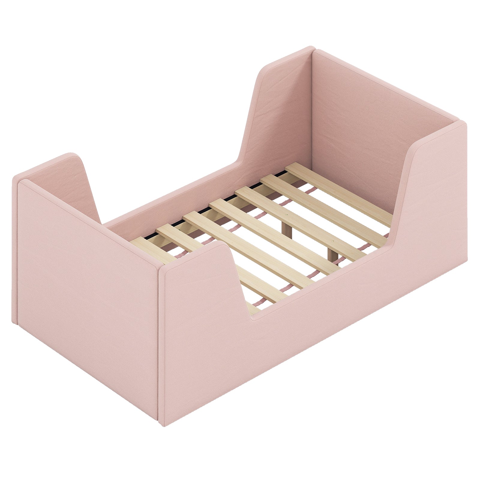 Soft Velvet Fabric Toddler Bed Frame with Safety Rails, Pink Toddler Beds at Gallery Canada