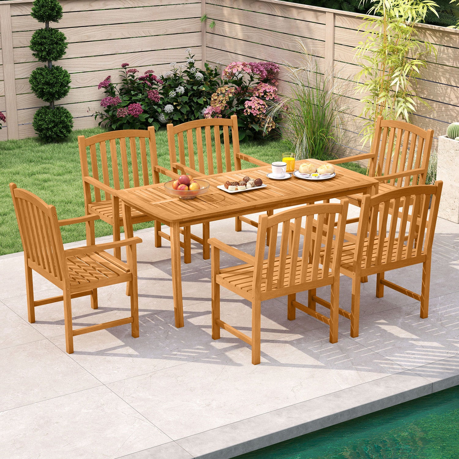 Solid Acacia Wood Patio Chairs Set of 2, Natural Patio Dining Chairs at Gallery Canada