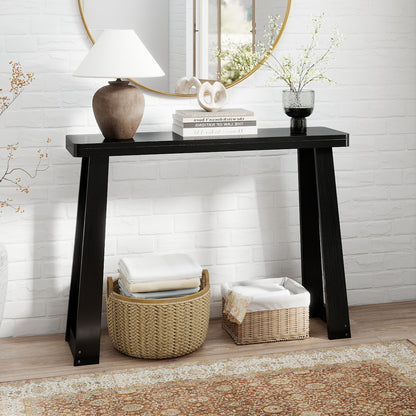 Solid Rubber Wood Console Table 43inch Narrow Entryway Table with Thick Tabletop and Stable Base, Black Console Tables at Gallery Canada