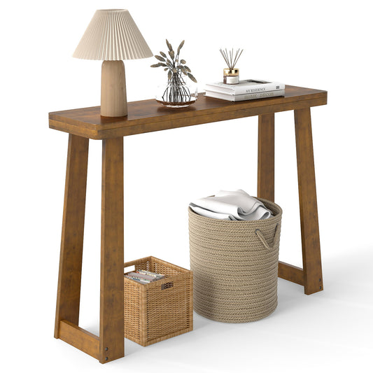 Solid Rubber Wood Console Table 43inch Narrow Entryway Table with Thick Tabletop and Stable Base, Walnut Console Tables Walnut at Gallery Canada
